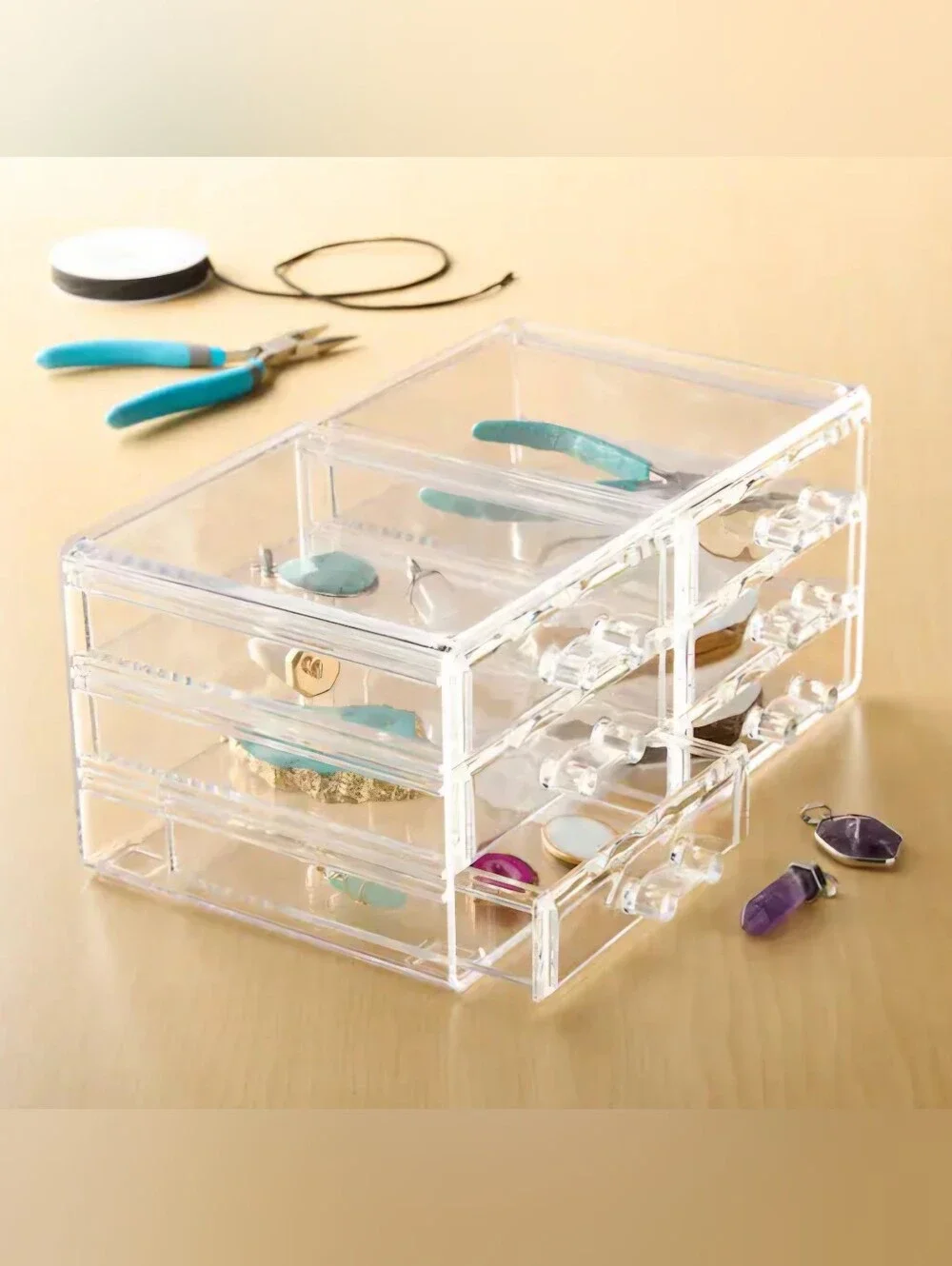 NWOB Clear Acrylic 6-Drawer Organizer Jewelry/Craft/Home Storage & Organization